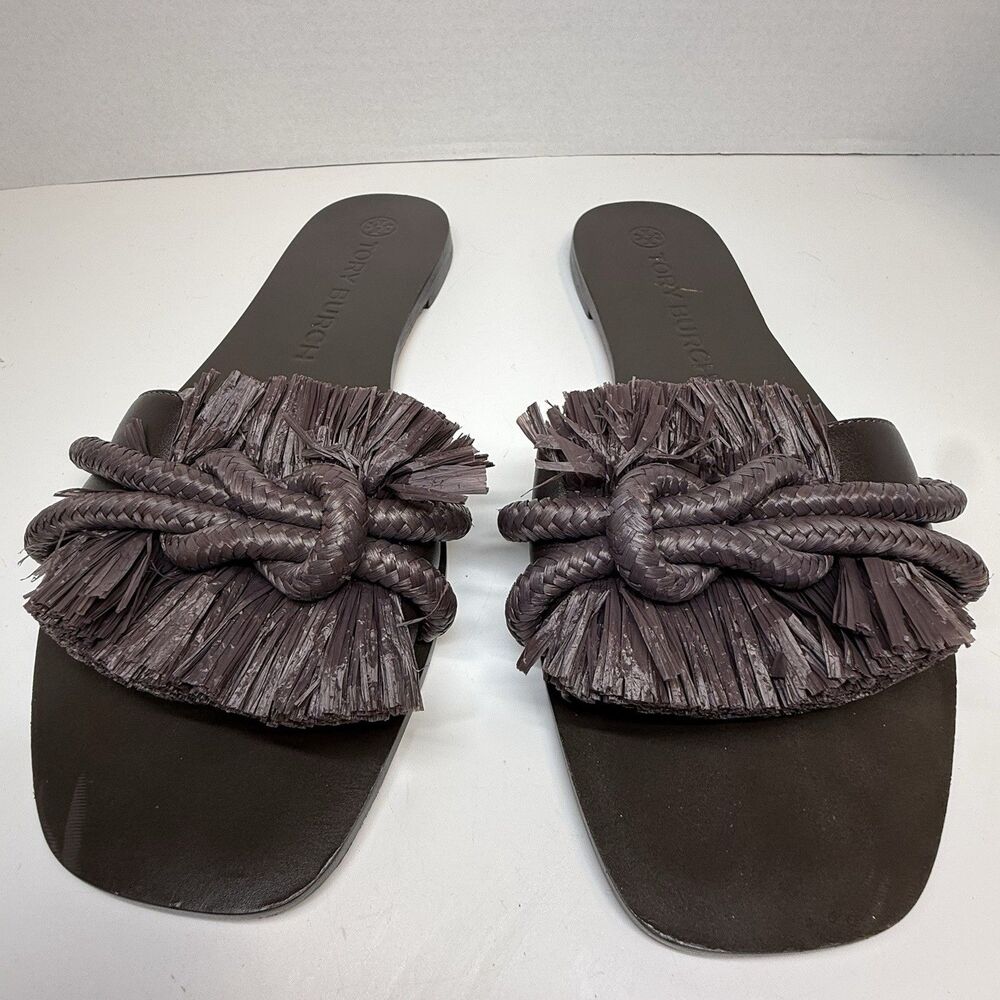Tory Burch Rope Flat Slide Sandals In Fudge Sz 9 - Picture 3 of 11